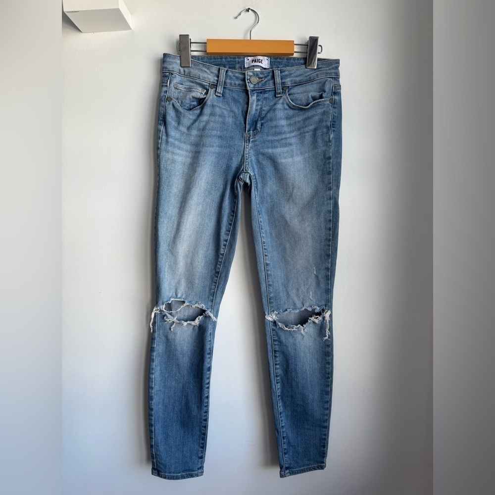 PAIGE Verdugo Ankle Light Blue Distressed Skinny Jeans